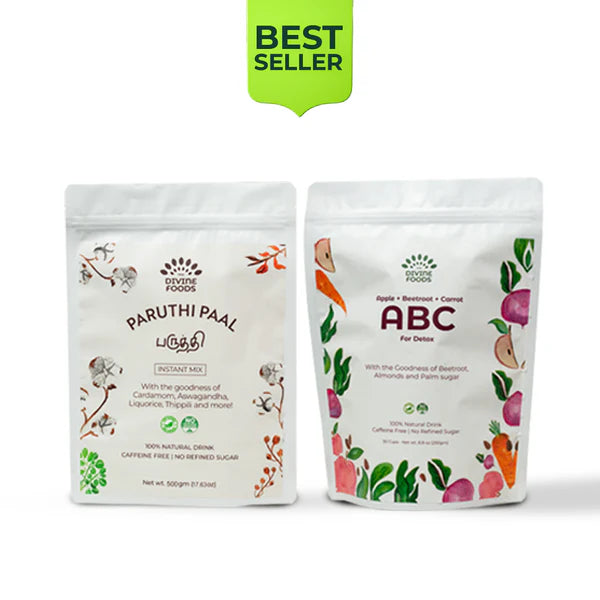 Divine Smart combo (Paruthi Paal 500 gm Refill pack (Cotton Seed Instant Latte Mix) + Natural ABC latte Milk Mix 500 gm Refill pack Apple+Beetroot+Carrot